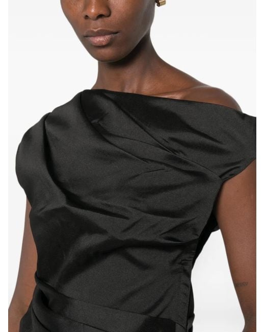 Self-Portrait Black Asymmetric-Neck Draped Top
