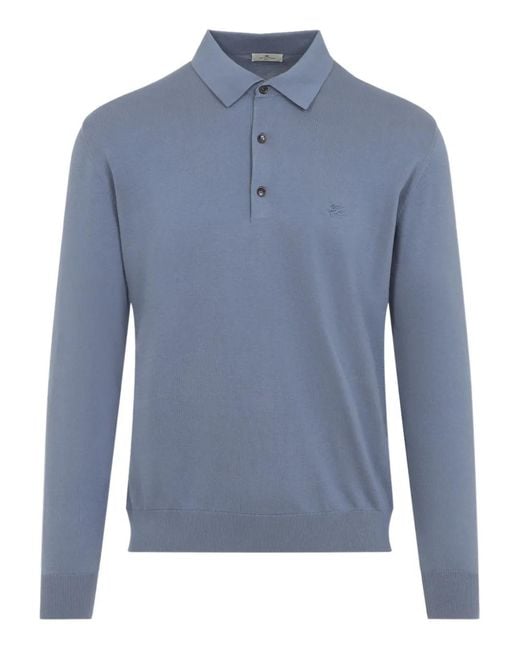 Etro Blue Buttoned Polo Shirt for men