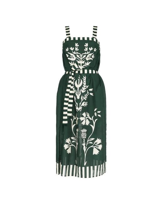 Eres Green Lakshya Floral-Print Striped Midi Dress