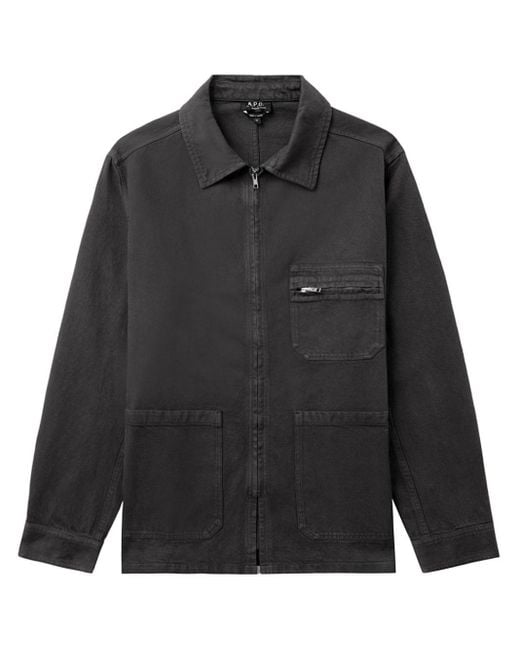 A.P.C. Black Cotton Zip-up Shirt for men