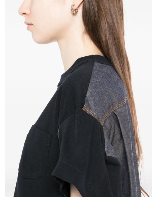 Sacai Black Exposed-Seam Cotton T-Shirt