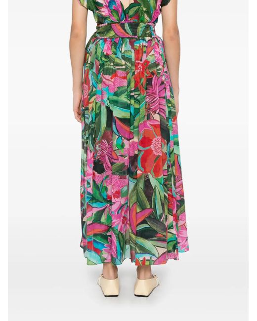 Farm Rio White Floral-Print Midi Skirt