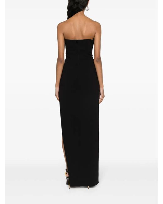 Nissa Black Mirrored-Studs Asymmetric Maxi Dress