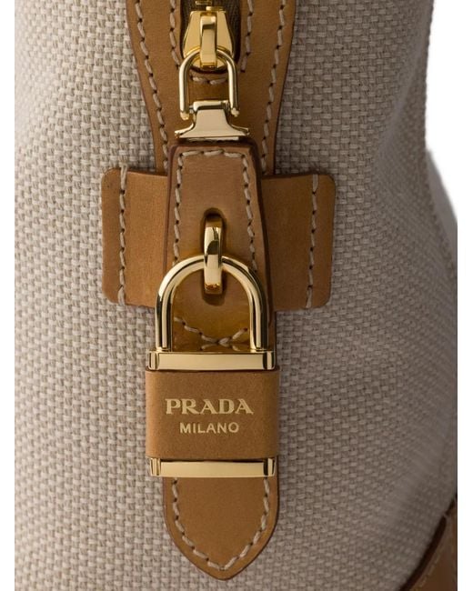 Prada Natural Large Canvas And Leather Tote Bag