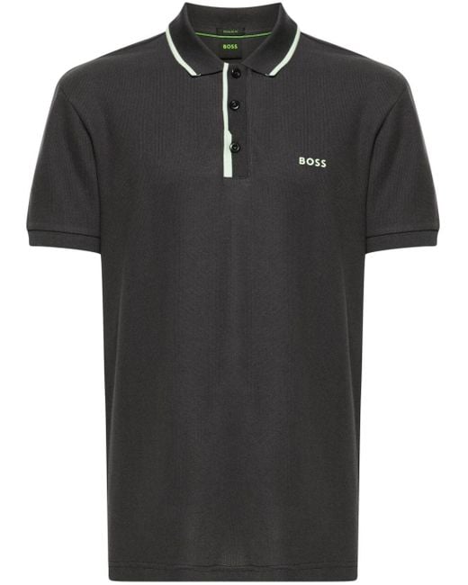Polo en coton à logo appliqué Boss pour homme en coloris Black