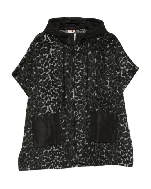 Twinset Black Leopard-Print Hooded Jacket