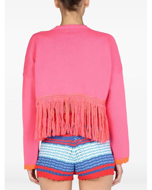 Gallo Pink Fringed Long-Sleeves Sweater