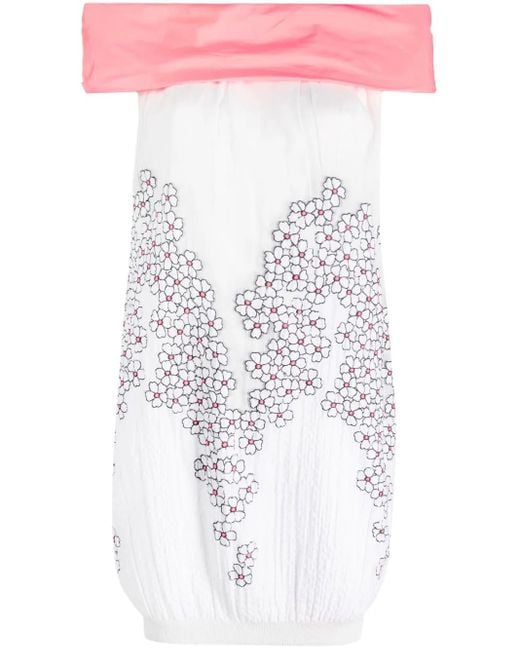 Gemy Maalouf White Off-Shoulder Floral-Print Dress
