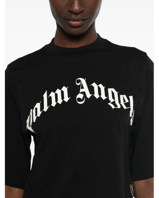 Palm Angels Black Round-Neck Logo-Print T-Shirt