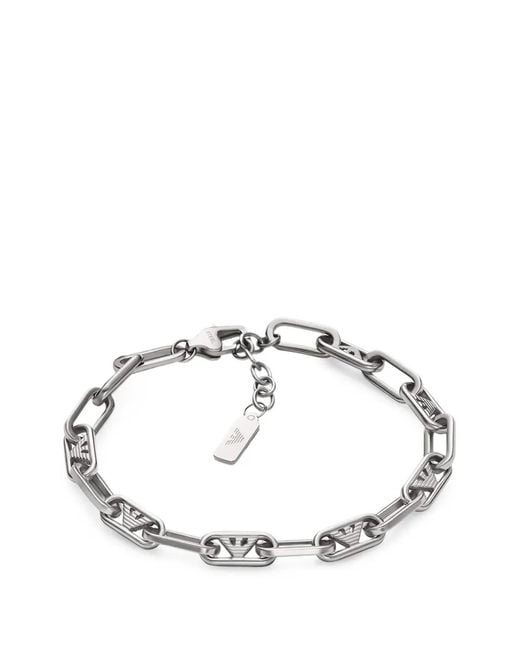 Emporio Armani White Logo-Plaque Bracelet for men