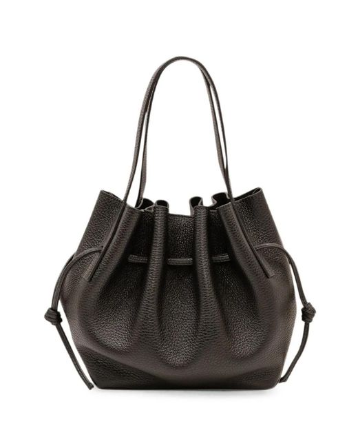 Yuzefi Black Mini Scallop Pebble-Leather Tote Bag