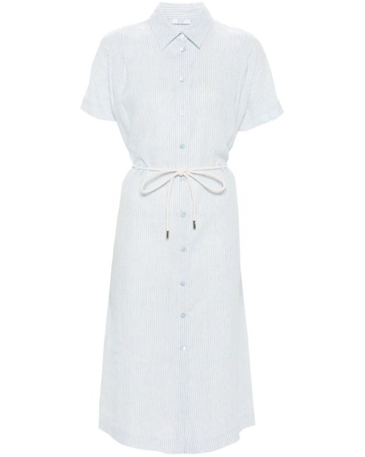 Peserico White Striped Linen Midi Dress