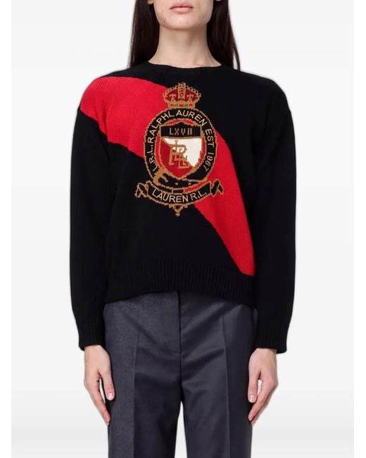 Ralph Lauren Black Logo-Intarsia Cotton Sweater