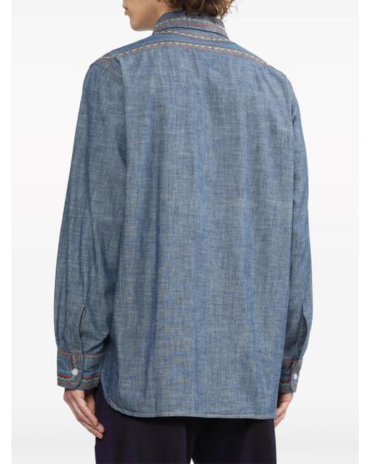 Needles Blue Contrast-Stitching Denim Shirt for men