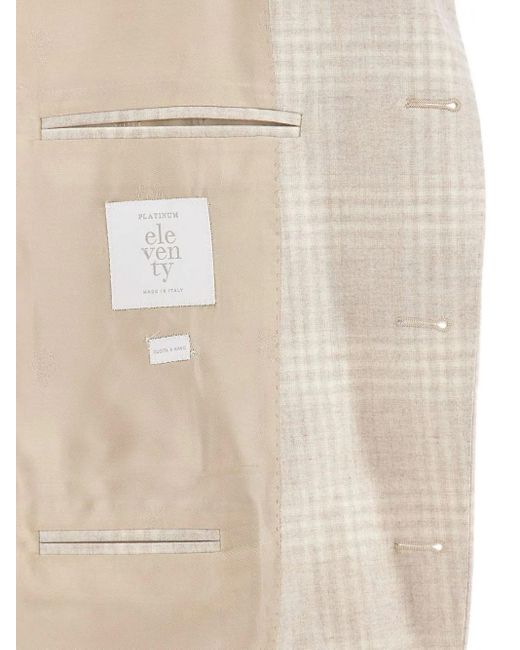 Eleventy Natural Checked Narrow-Lapel Blazer for men