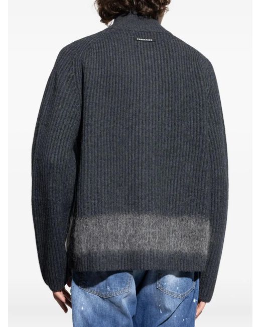 DSquared² Blue Ribbed Zip-Up Cardigan for men