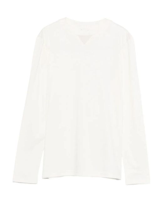 Eleventy White Long-Sleeve V-Neck Top