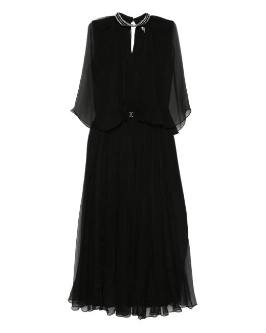 Nissa Black Crystal-Detail Silk Midi Dress
