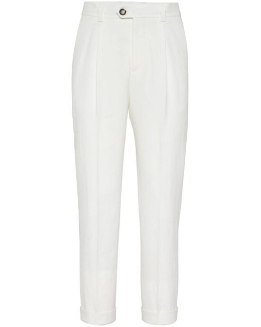 Pantalones ajustados con pinzas Brunello Cucinelli de hombre de color White