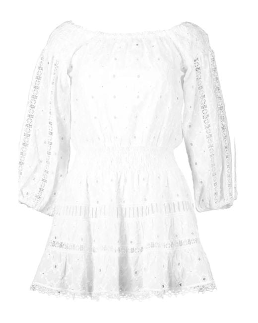 Temptation Positano White Platani Eyelet Embroidered Smock Mini Dress