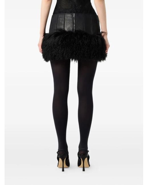 Blumarine Black Faux-Fur Trim Mini Skirt