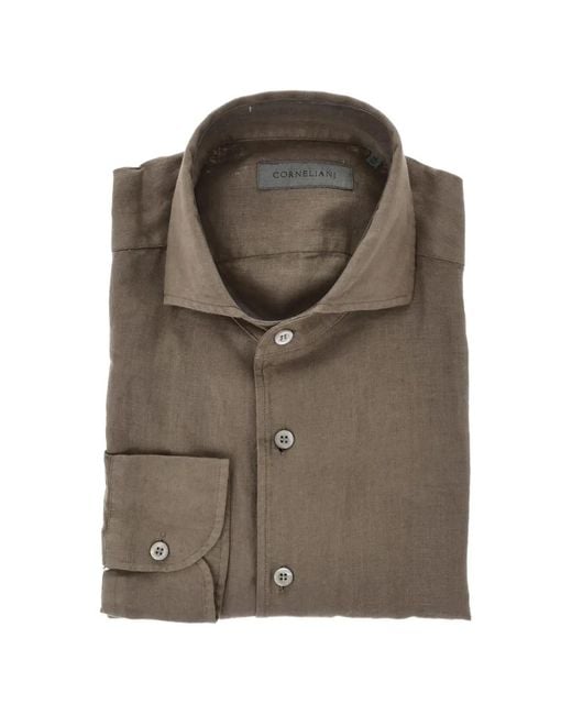 Corneliani Brown Linen French-Collar Shirt for men