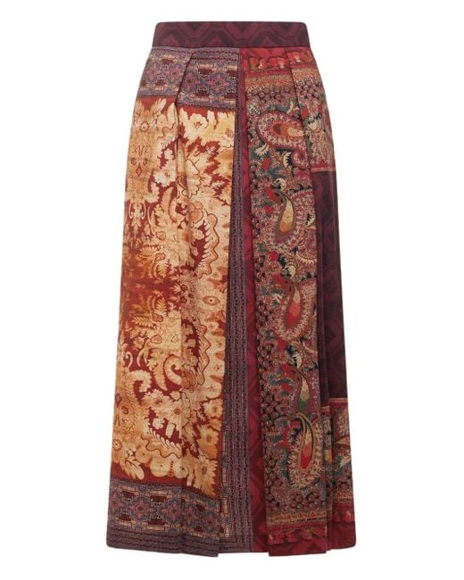 Pierre Louis Mascia Red Geometric-Pattern Maxi Skirt