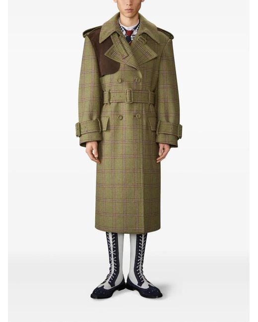 Thom Browne Green Hunting Tweed Trench Coat for men