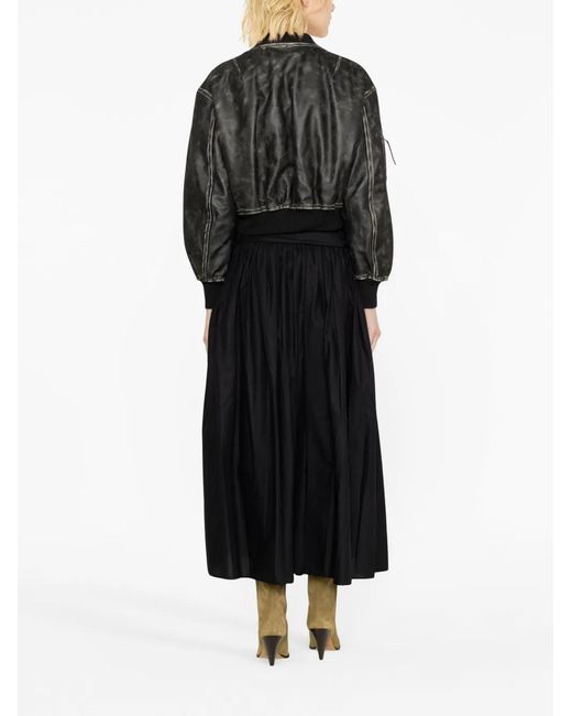 Acne Black Aged Leather Bomber Jacket With Distressed Treatment