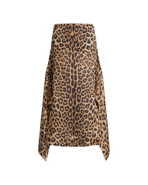 Alberta Ferretti Natural Leopard Print Asymmetrical Skirt With Edgy Hemline