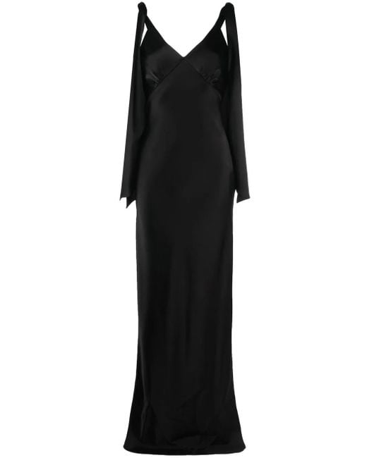 V:PM ATELIER Black Satin-Finish V-Neck Gown
