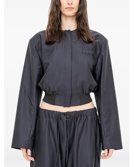 Facon Jacmin Gray Vittoria Pinstripe-Pattern Cropped Jacket