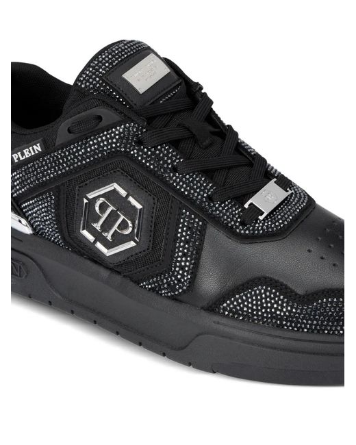 Philipp Plein Black Low-Top Sneakers Sk8R Strass