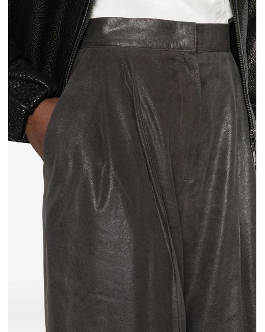 Cassell Gray Pleated Leather Shorts