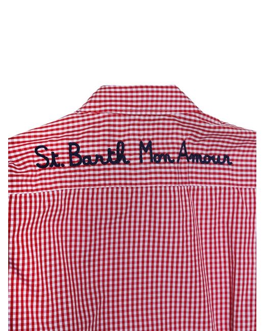 Mc2 Saint Barth Pink Logo-Embroidered Gingham Shirt