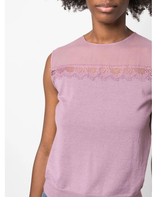 Alberta Ferretti Pink Lace-Detailing Panelled Sleeveless Blouse