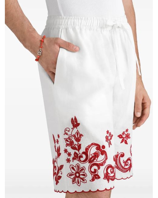 Dolce & Gabbana White Embroidered Linen Vanity Bermuda for men
