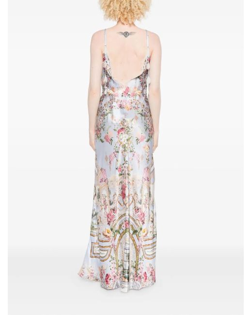 Camilla White Lace-Trim Floral-Print Dress