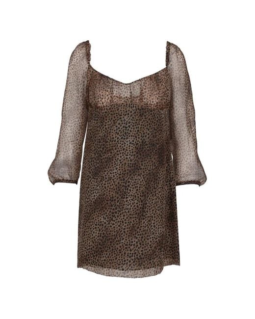 Saint Laurent Brown Leopard-Print Mini Dress