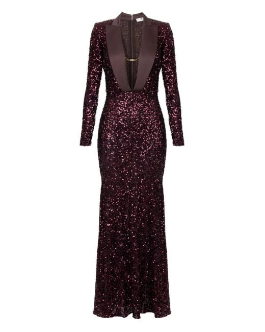 Vestido largo con lentejuelas Elisabetta Franchi de color Purple