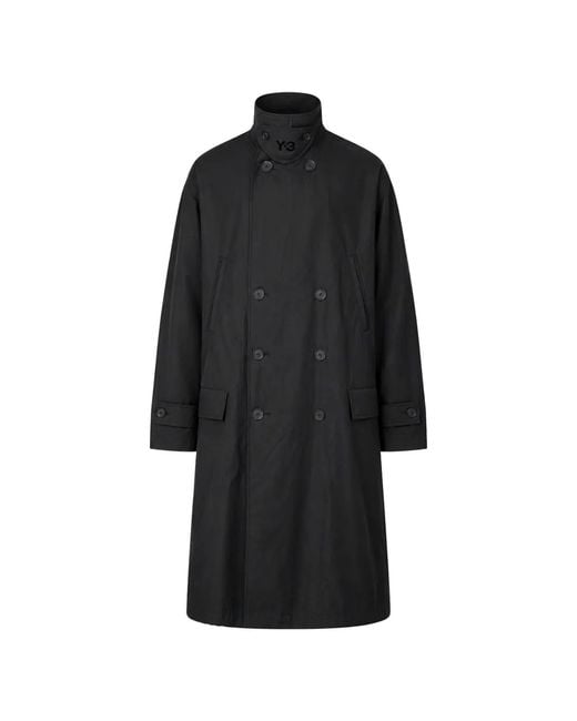 Y-3 Black Double-Breasted Coat for men