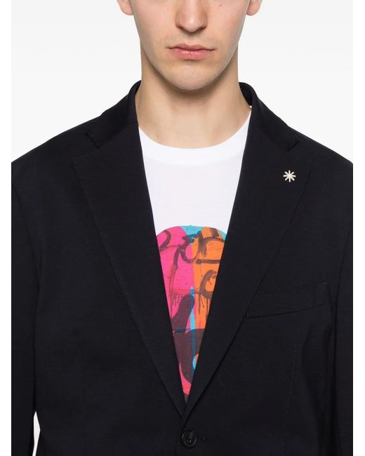 Manuel Ritz Blue Notched-Lapels Patch-Pockets Blazer for men