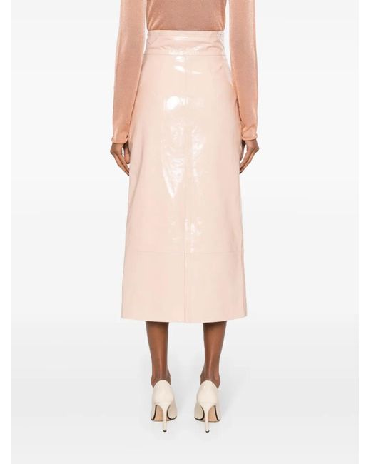 Philosophy Di Lorenzo Serafini Pink High-Waist Leather Midi Skirt