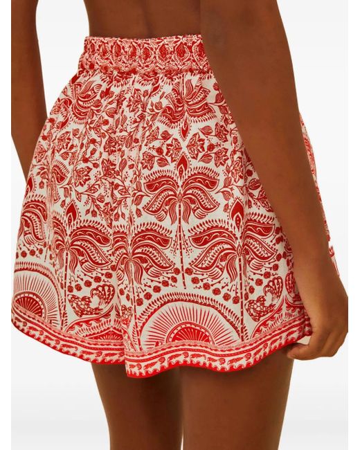 Farm Rio Red Tie-Waist Floral-Print Shorts