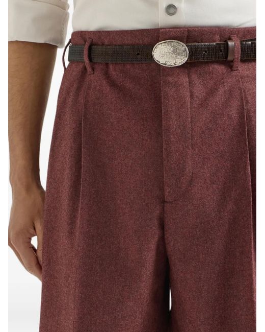 Brunello Cucinelli Purple Virgin Wool And Cashmere Flannel Trousers With Double Pleats for men