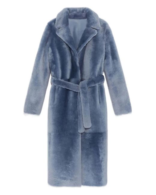 Manteau En Peau Lainée À Taille Ceinturé Yves Salomon en coloris Blue