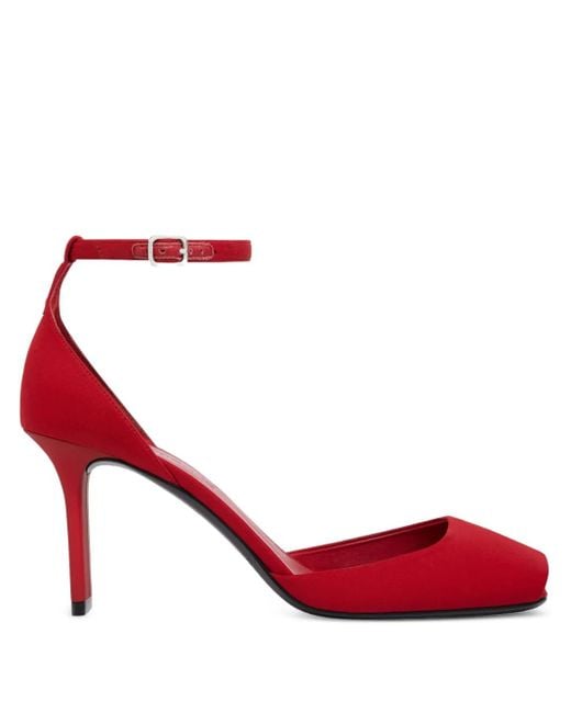Courreges Red Peep-Toe Ankle-Strap Pumps
