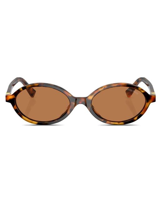 Miu Miu Brown Tortoiseshell-effect Oval-frame Sunglasses