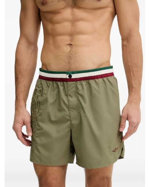 Aeronautica Militare Green Logo-Embroidered Swim Shorts for men