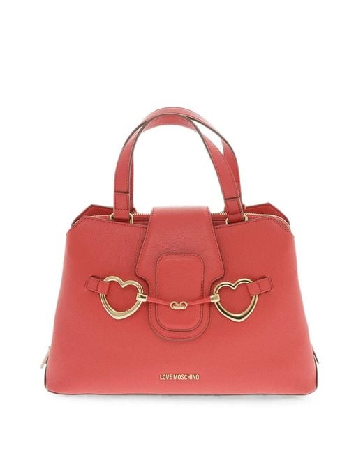 Moschino Red Heart-Motif Grained-Effect Tote Bag